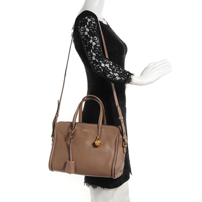 Alexander McQueen Pebbled Calfskin Small Skull Padlock Zip Around Tote Taupe 2 of 9