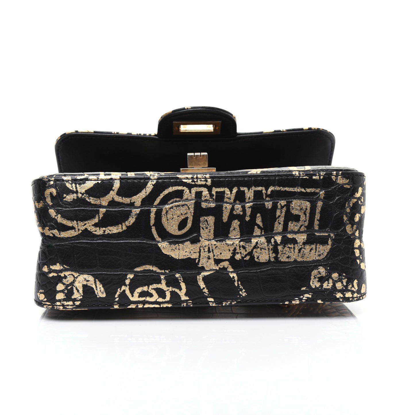 Calfskin Crocodile Embossed Graffiti 2.55 Mini Cocodile Reissue Flap Black Gold