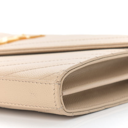 Saint Laurent Grain De Poudre Matelasse Chevron Monogram Chain Wallet Dark Beige 11 of 13