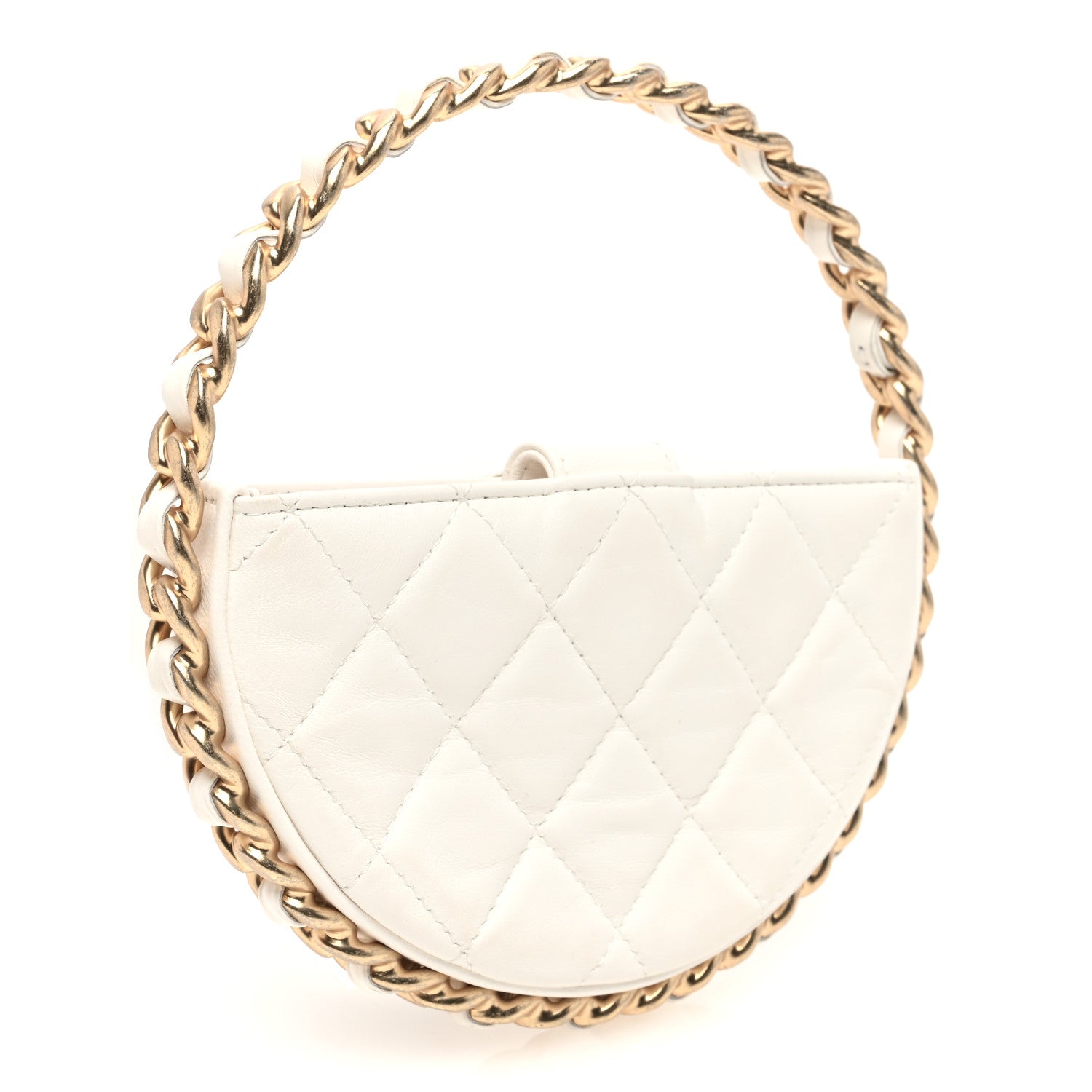 Chanel Lambskin Quilted Round Camellia Mini Clutch White 3 of 8
