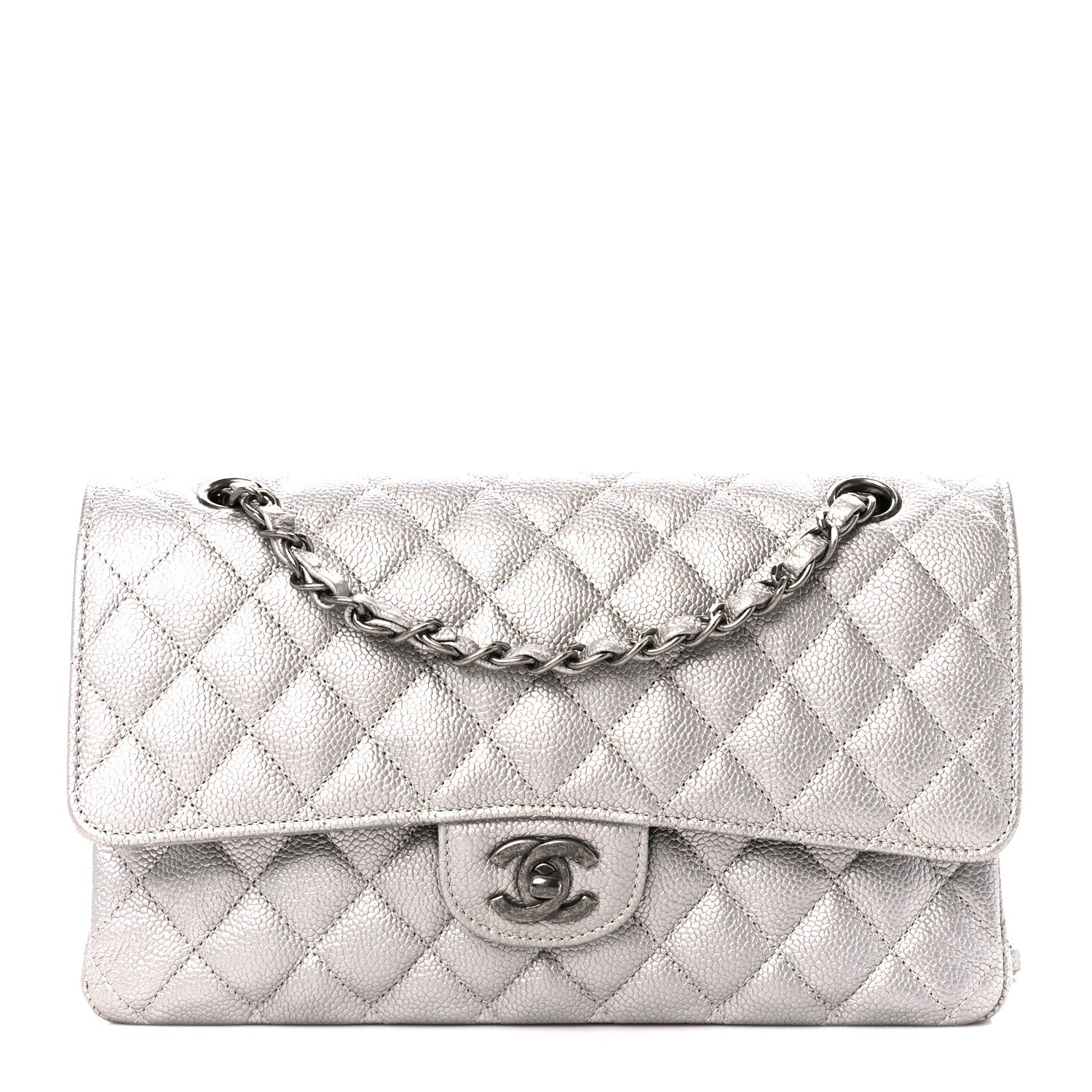 Chanel Metallic Caviar Quilted Medium Double Flap Silver 1 of 11