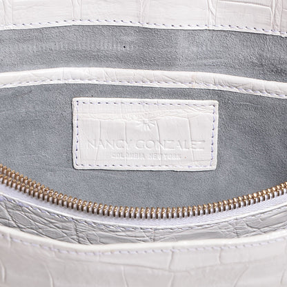 Nancy Gonzalez Glossy Crocodile Gotham Clutch White 6 of 9