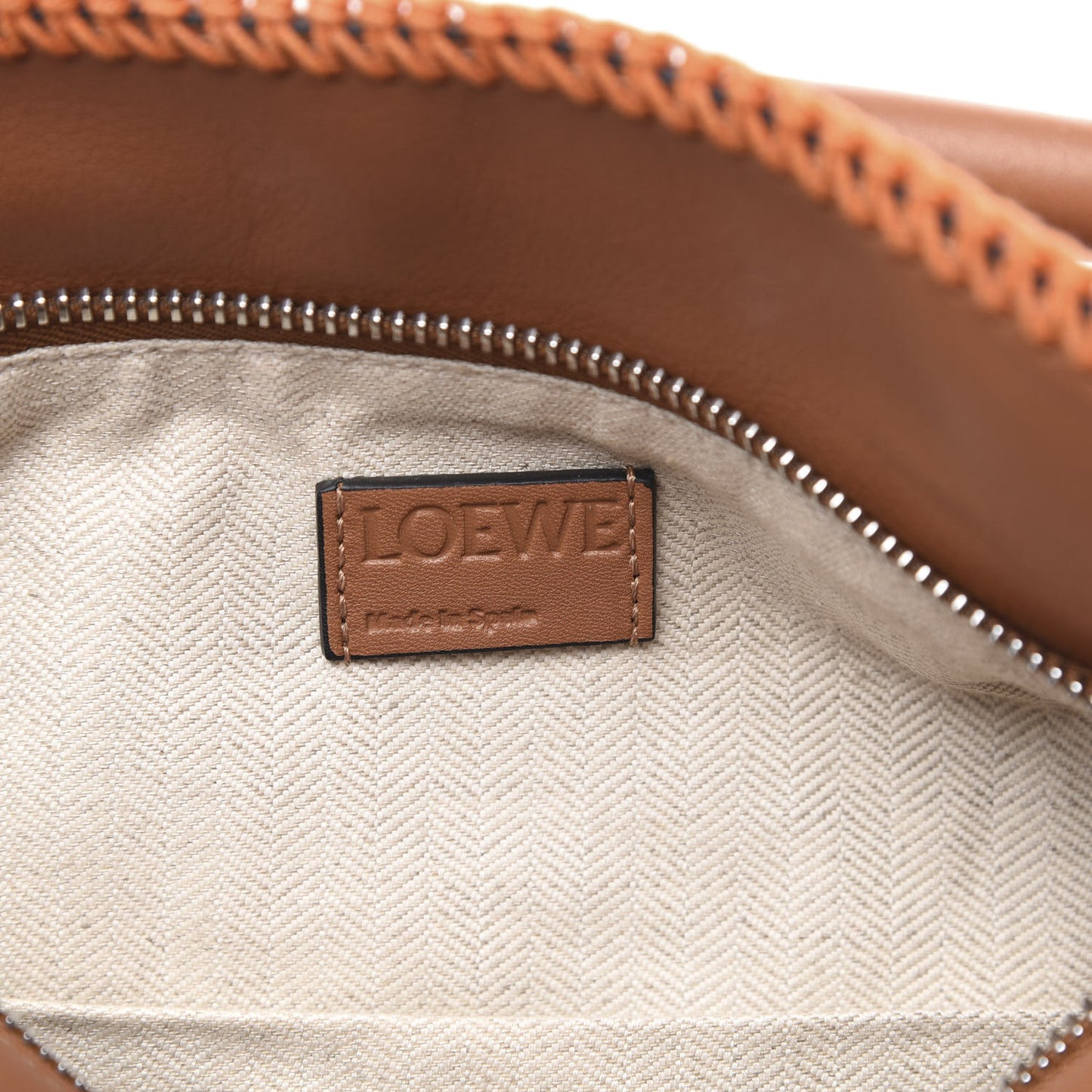 Calfskin Paula's Ibiza Whipstitch Small Puzzle Bag Tan Orange