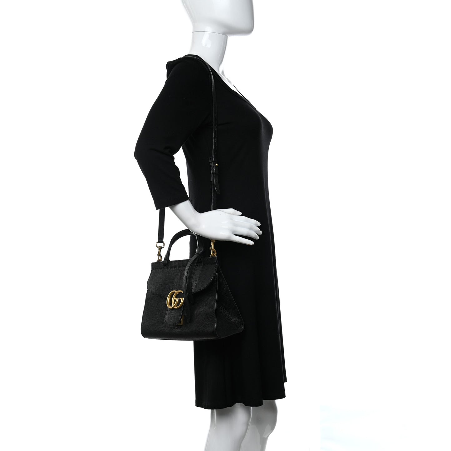 Calfskin Mini GG Marmont Top Handle Bag Black