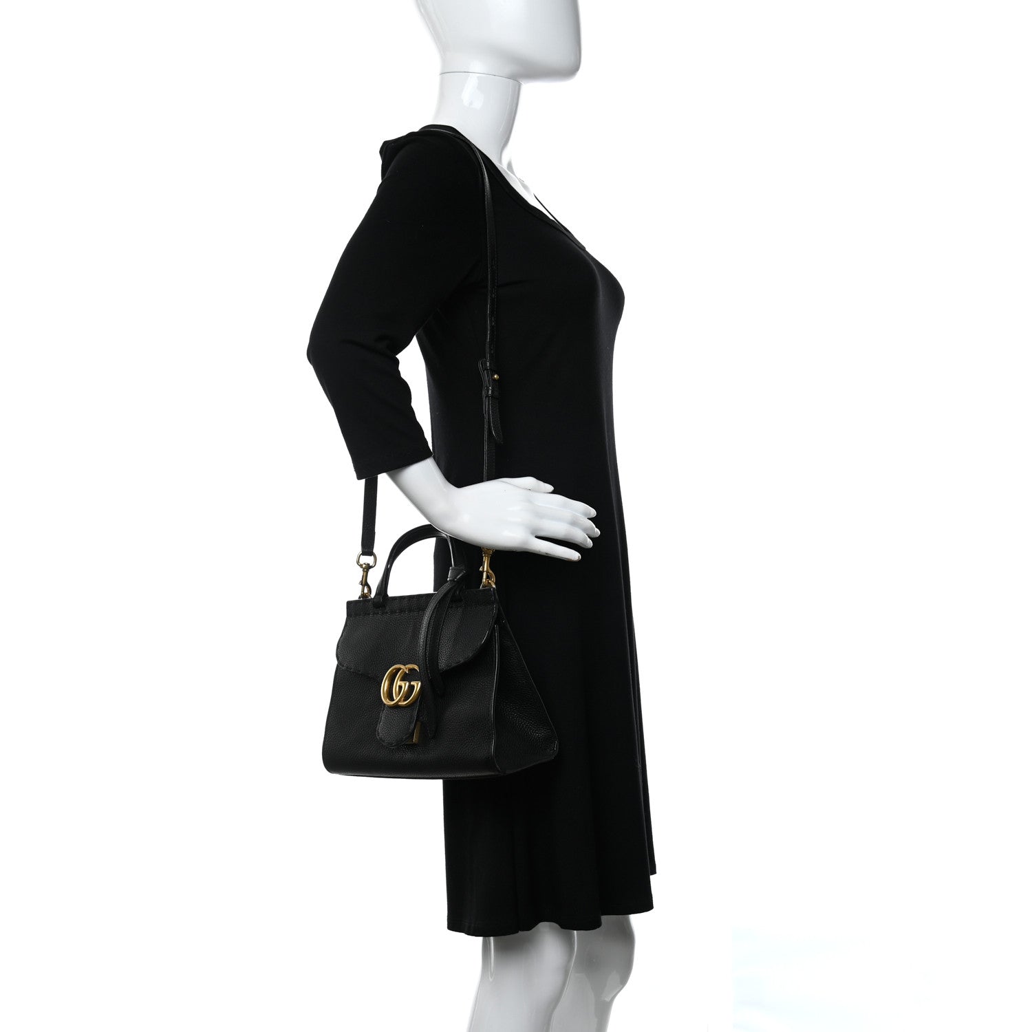 Gucci Calfskin Mini GG Marmont Top Handle Bag Black 2 of 13