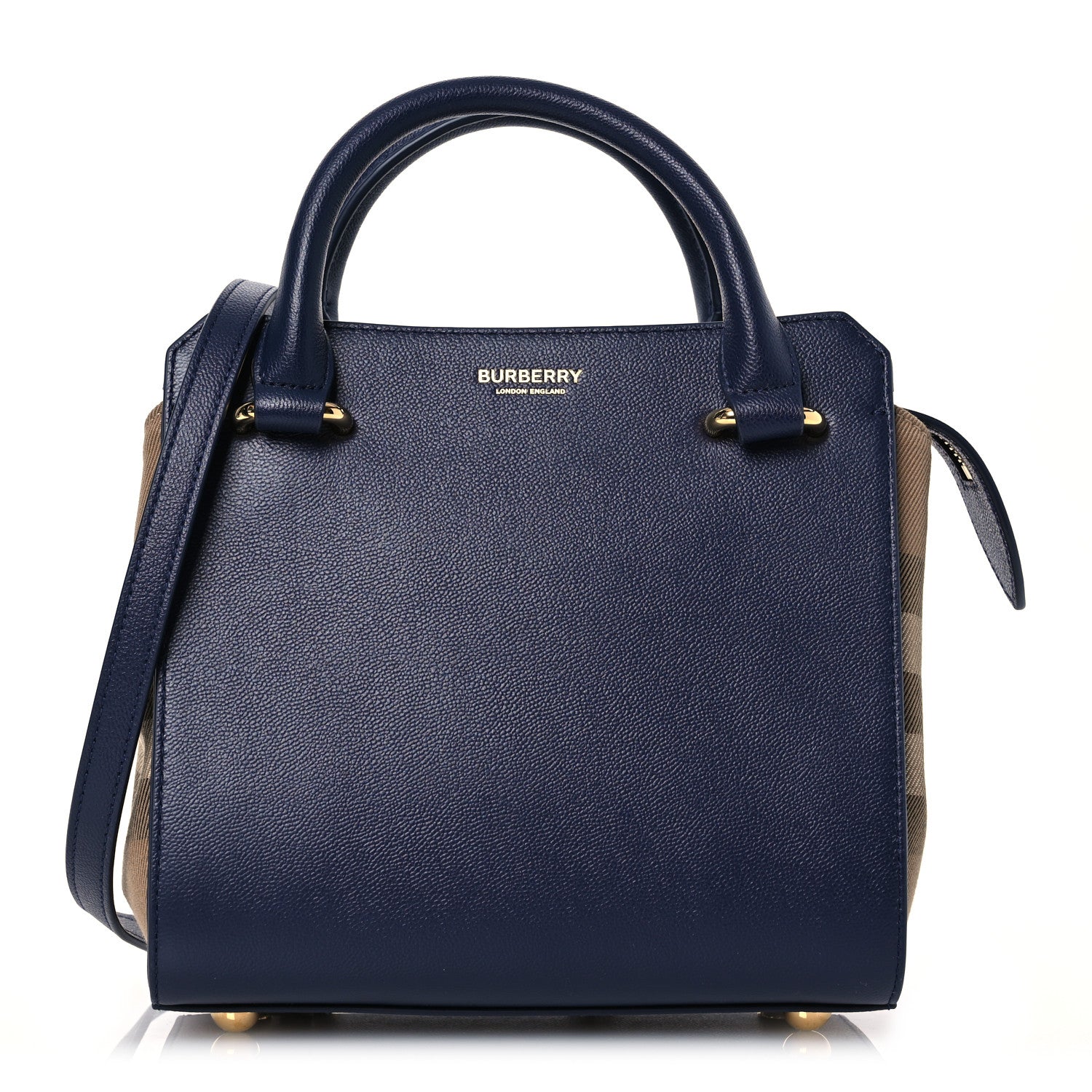 Burberry Calfskin Mega Check Mini Banwell Tote Dark Canvas Blue 1 of 13