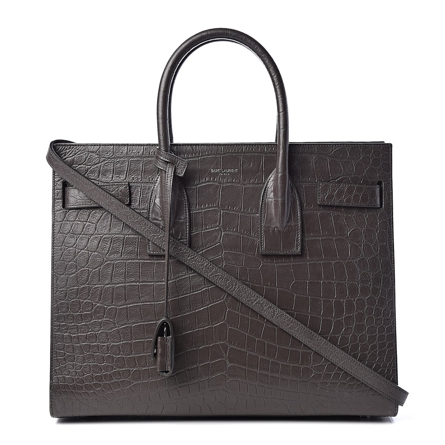 Calfskin Crocodile Embossed Small Sac De Jour Coal
