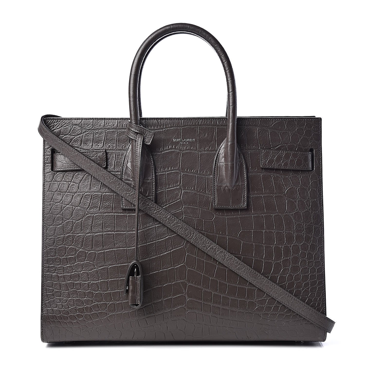 Saint Laurent Calfskin Crocodile Embossed Small Sac De Jour Coal 1 of 10