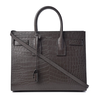 Saint Laurent Calfskin Crocodile Embossed Small Sac De Jour Coal 1 of 10