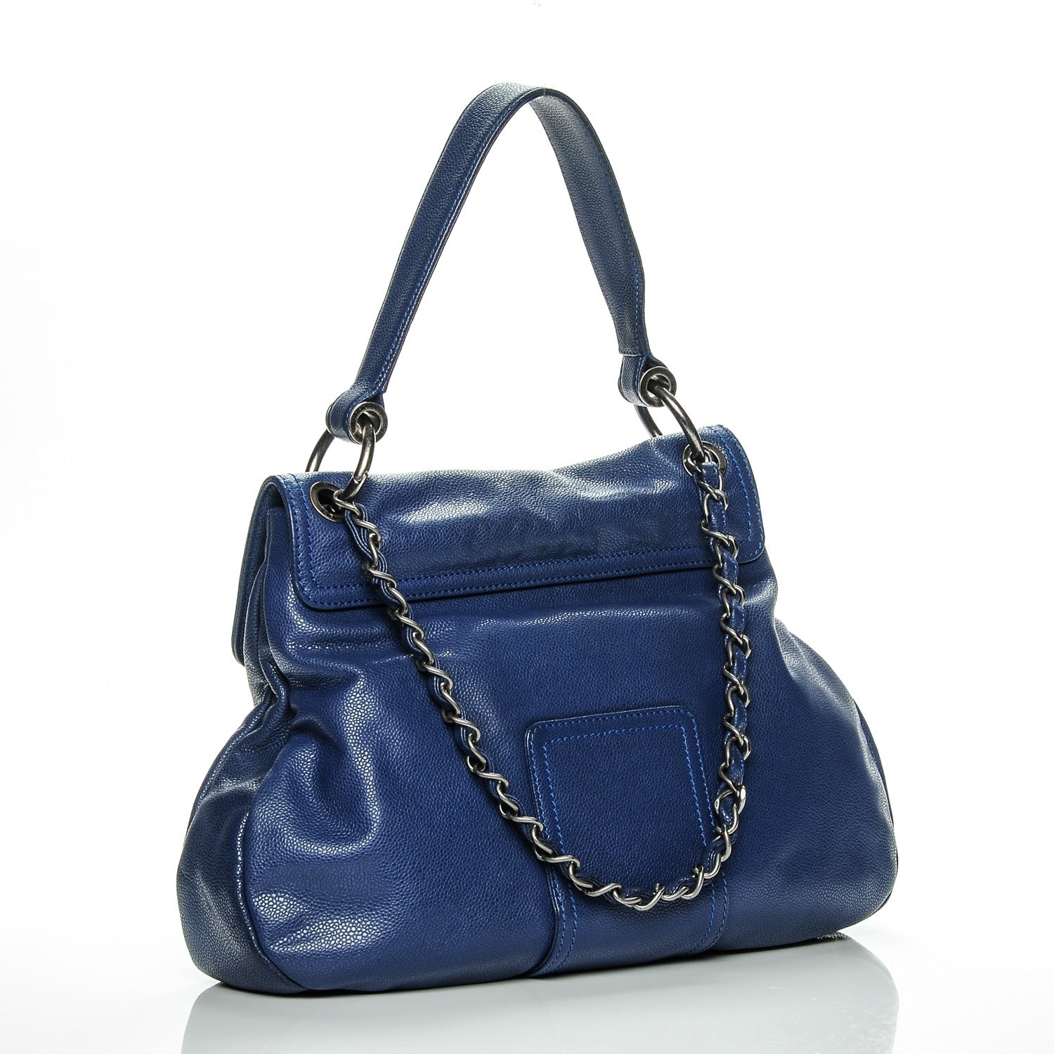 Chanel Glazed Caviar Flap Hobo Dark Blue 3 of 7