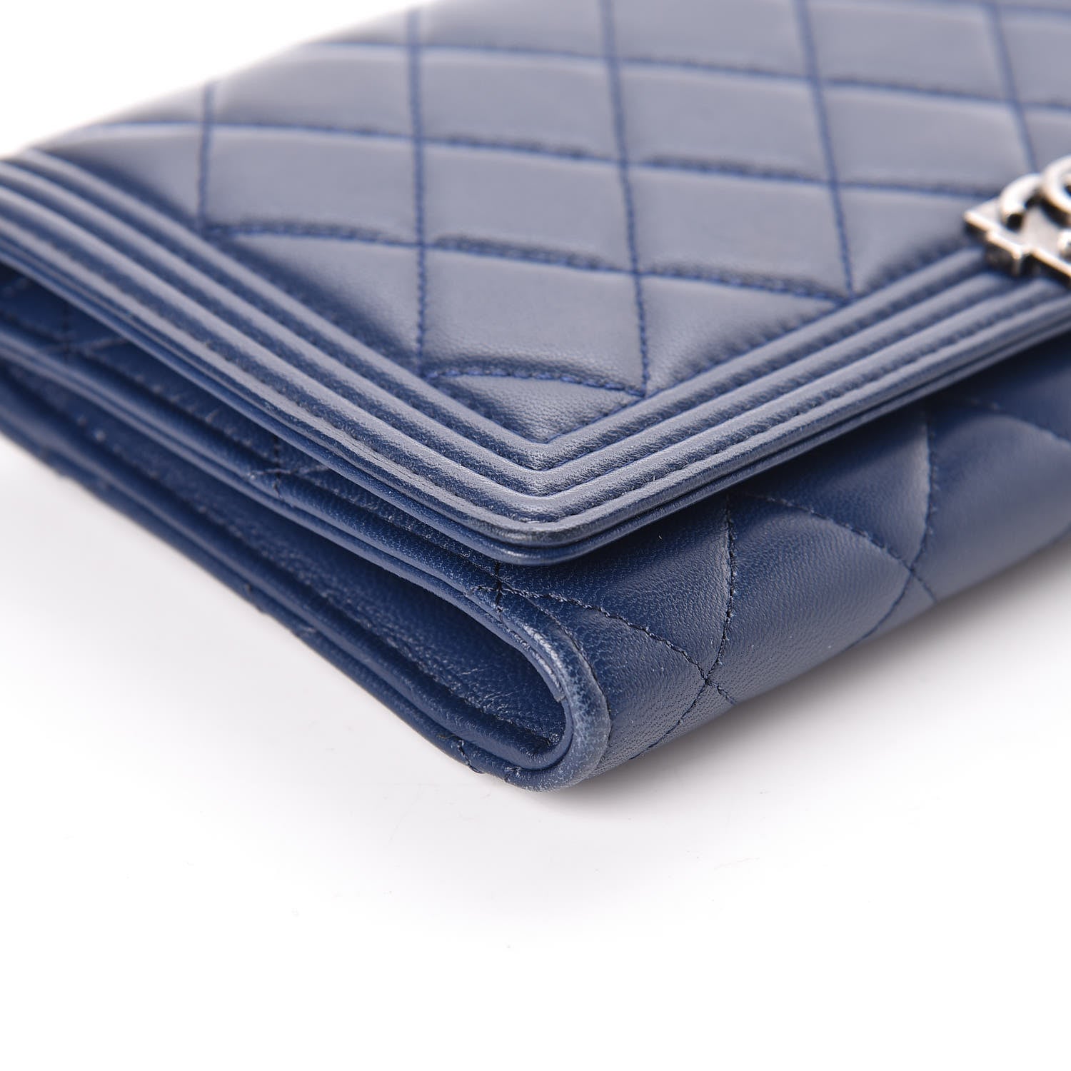 Chanel Lambskin Quilted Boy Wallet On Removable Chain WOC Navy Blue 12 of 13