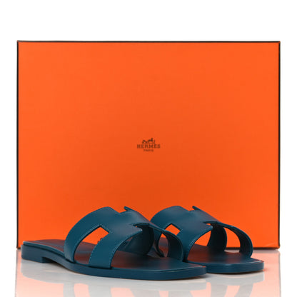 Hermes Calfskin Oran Sandals 35 Bleu Emeraude 9 of 9