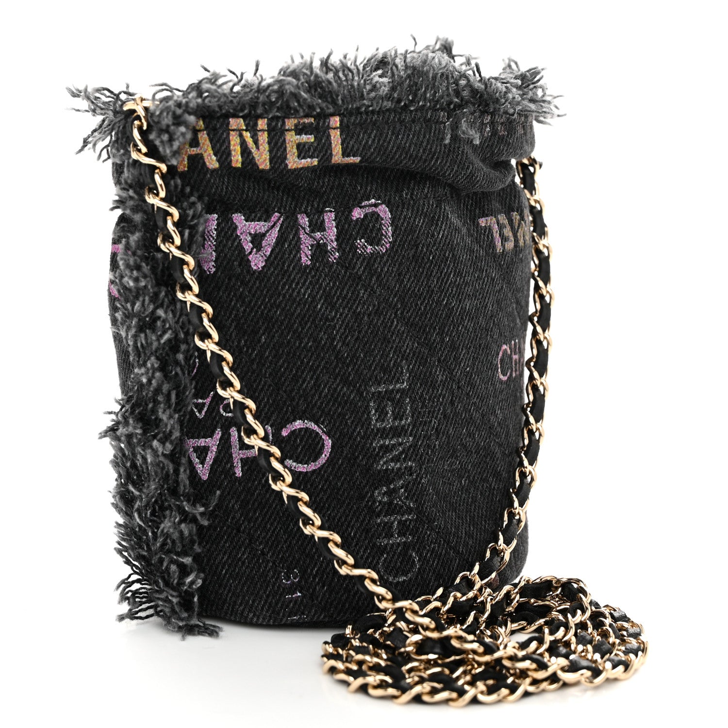 Chanel Denim Quilted Mood Mini Bucket With Chain Black Multicolor 3 of 10
