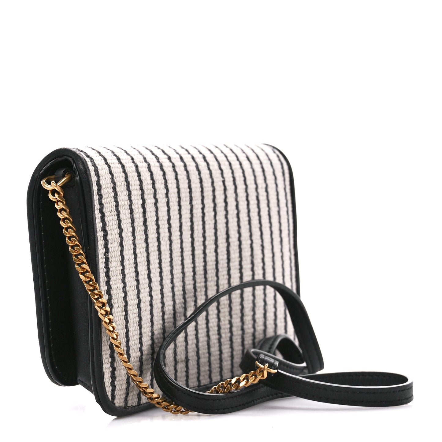 Canvas Striped Phone Holder Crossbody Beige Black