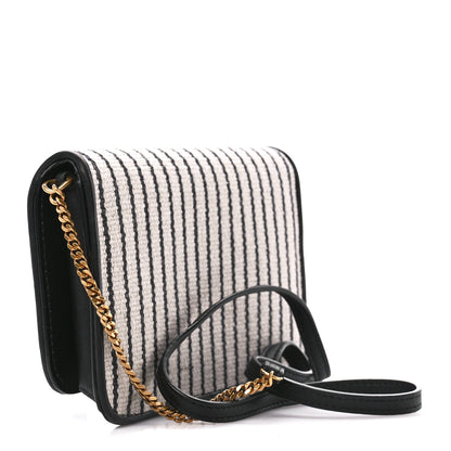 Saint Laurent Canvas Striped Phone Holder Crossbody Beige Black 3 of 10