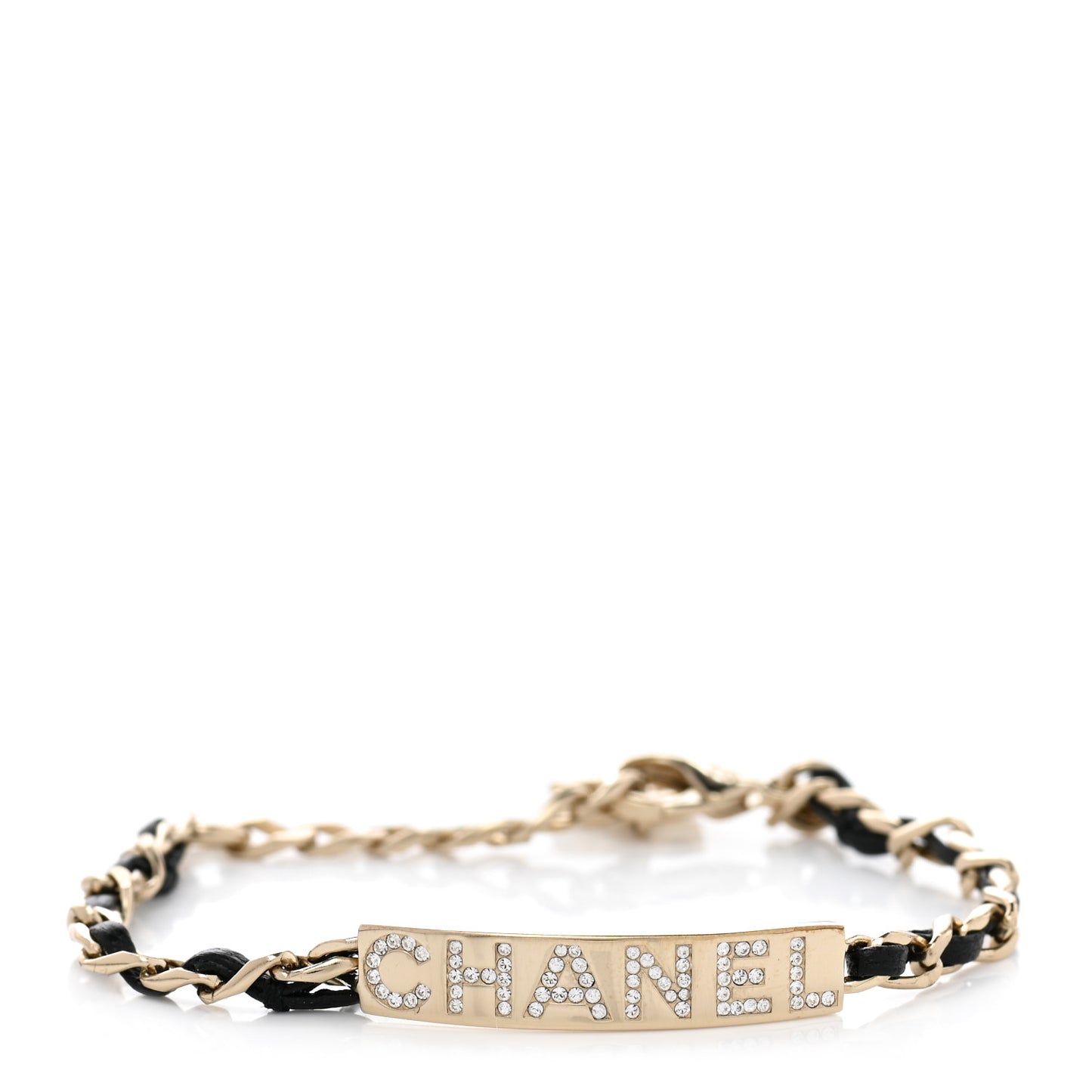 Metal Lambskin Crystal Sergeant Chanel Bracelet Gold