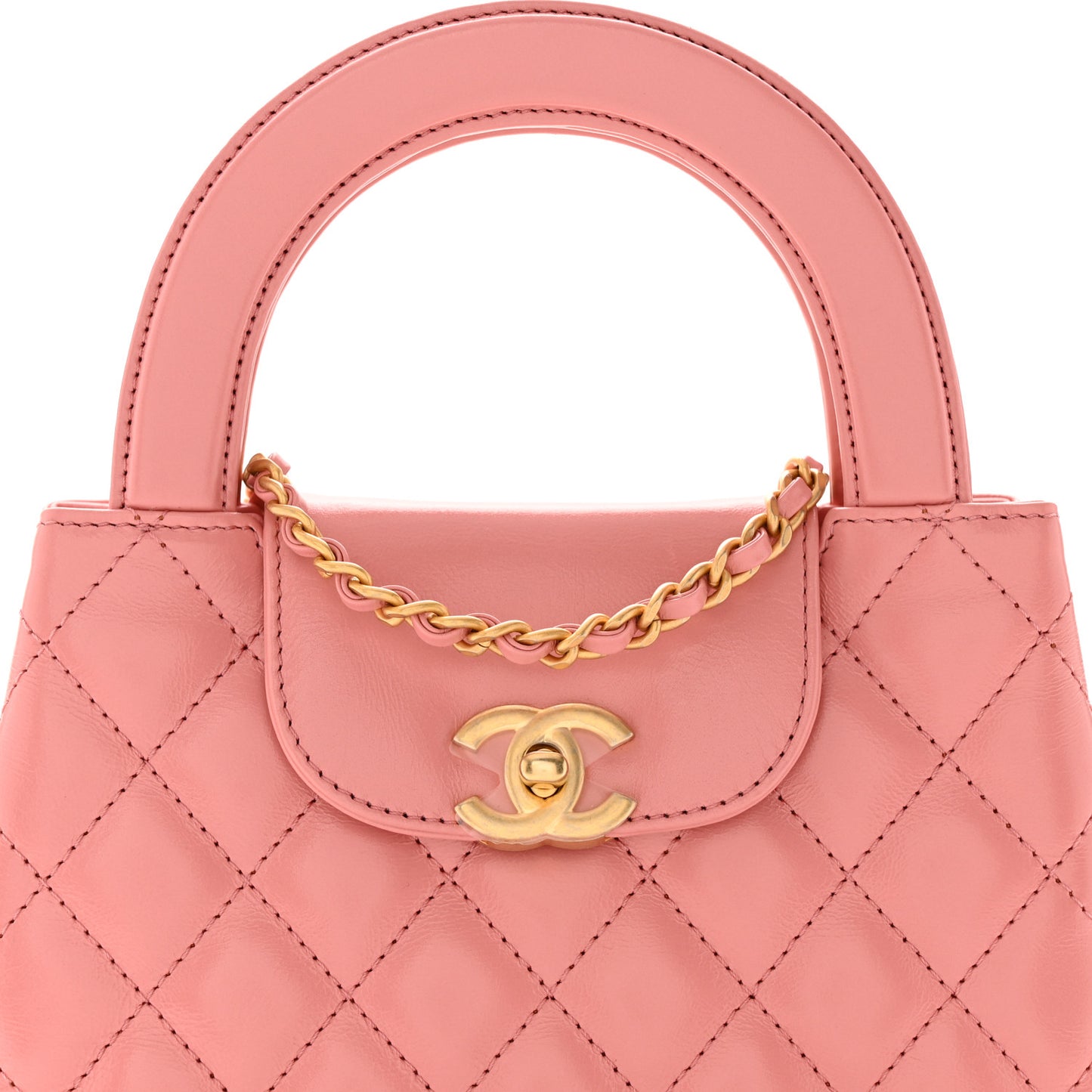 Shiny Aged Calfskin Quilted Nano Kelly Shopper Coral Pink