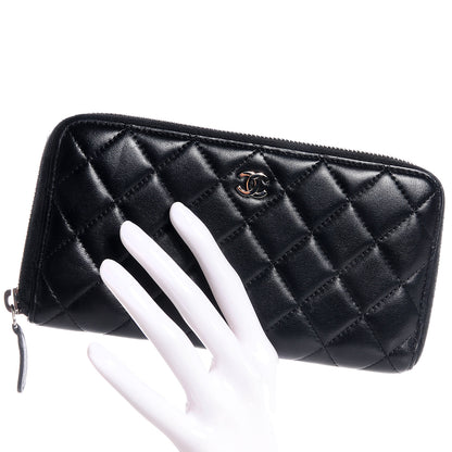Chanel Lambskin Quilted Large Zip Around Wallet Black 2 of 8