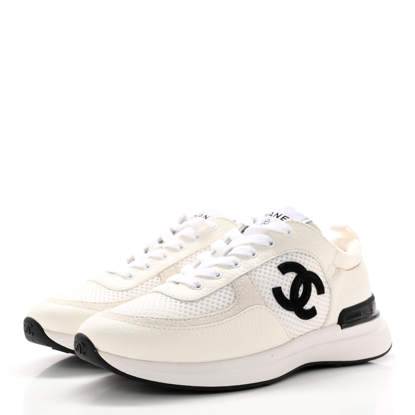 Calfskin Mesh Lycra Suede Womens Logo Sneakers 36 White Black