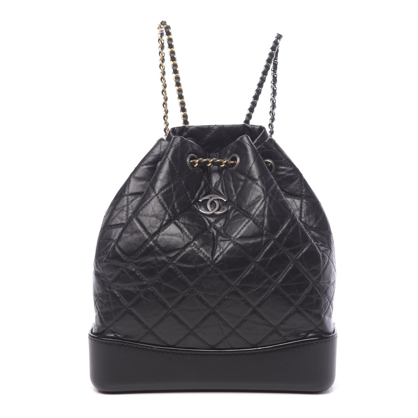 Aged Calfskin Quilted Gabrielle Backpack Black
