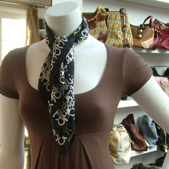 Chanel Silk Camelia CC Symbols Scarf Black 2 of 8