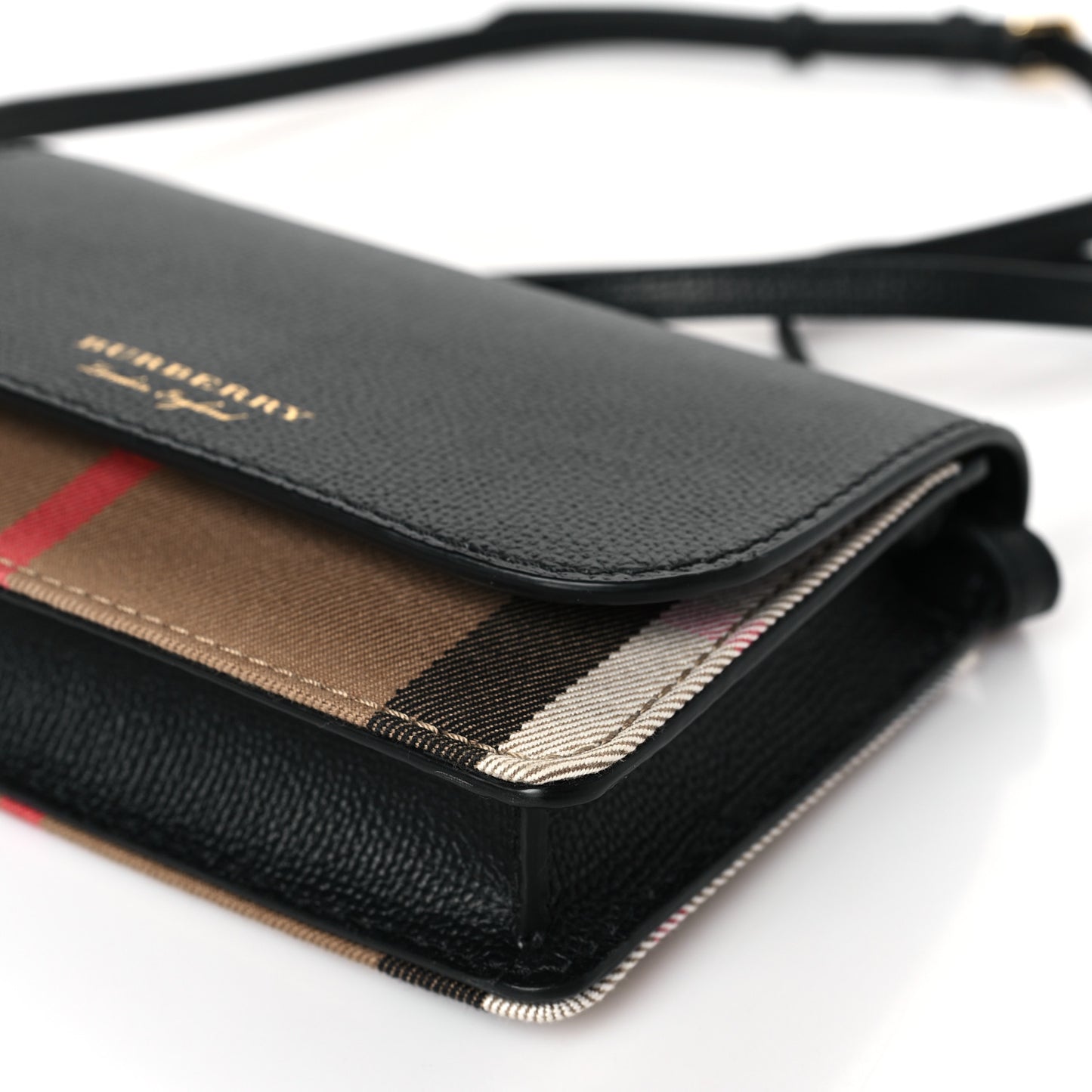 Derby Calfskin House Check Wallet On Chain Black