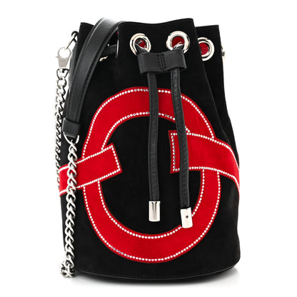 Christian Louboutin Suede Strass Love Marie Jane Bucket Black Red 1 of 11