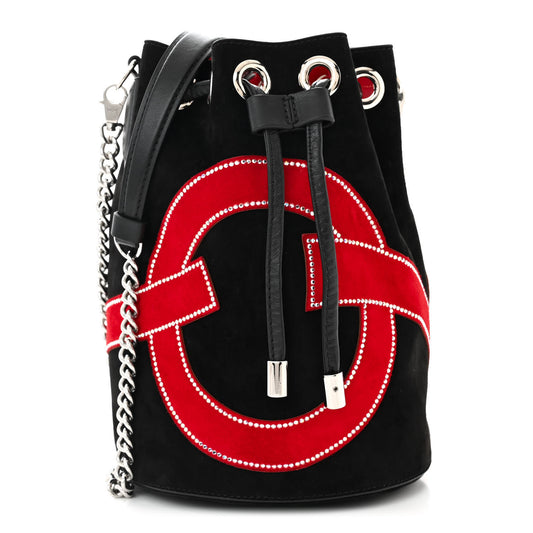 Suede Strass Love Marie Jane Bucket Black Red