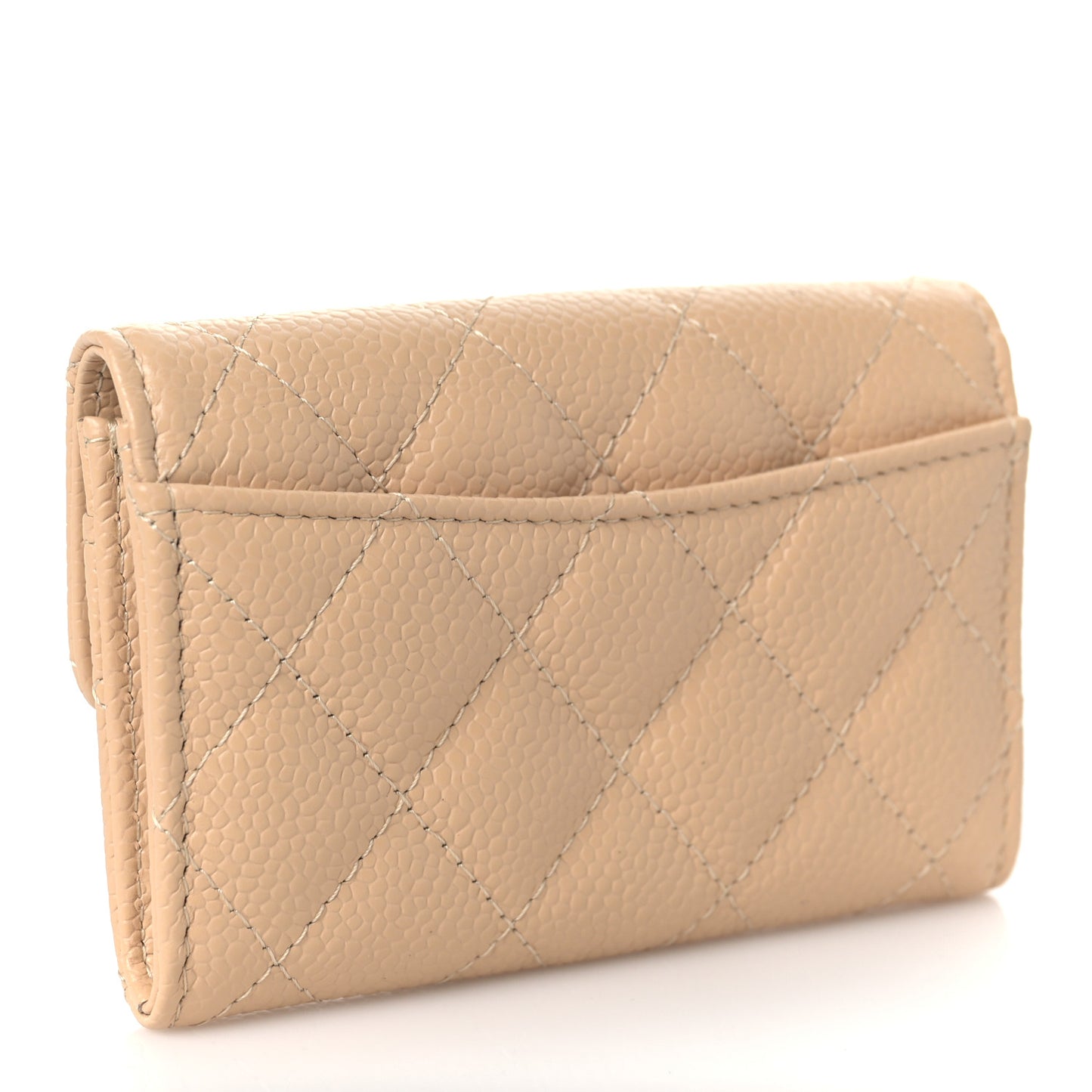 Caviar Quilted Flap Card Holder Wallet Beige