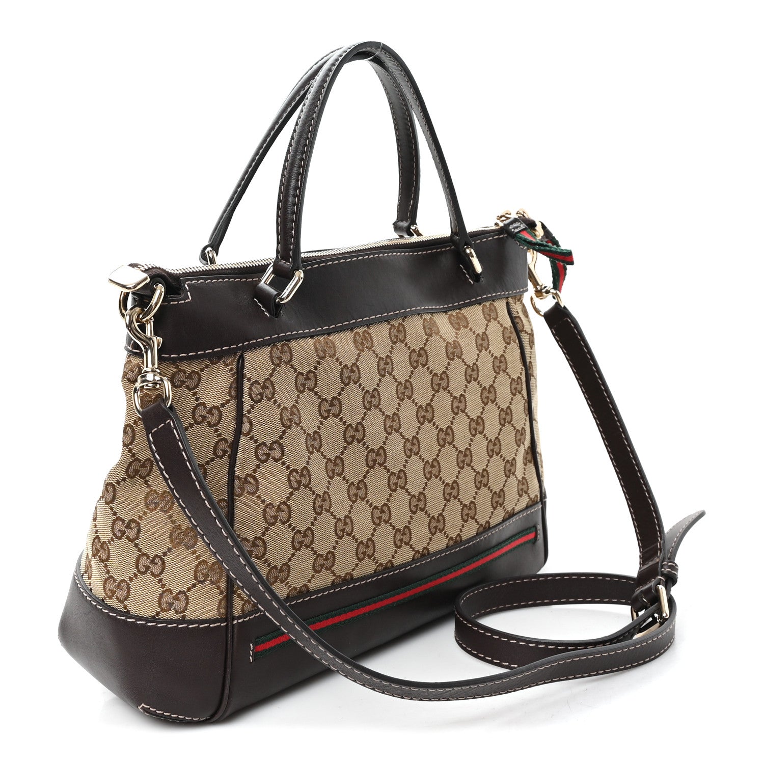 Gucci Monogram Web Mayfair Top Handle Satchel Dark Brown 3 of 10