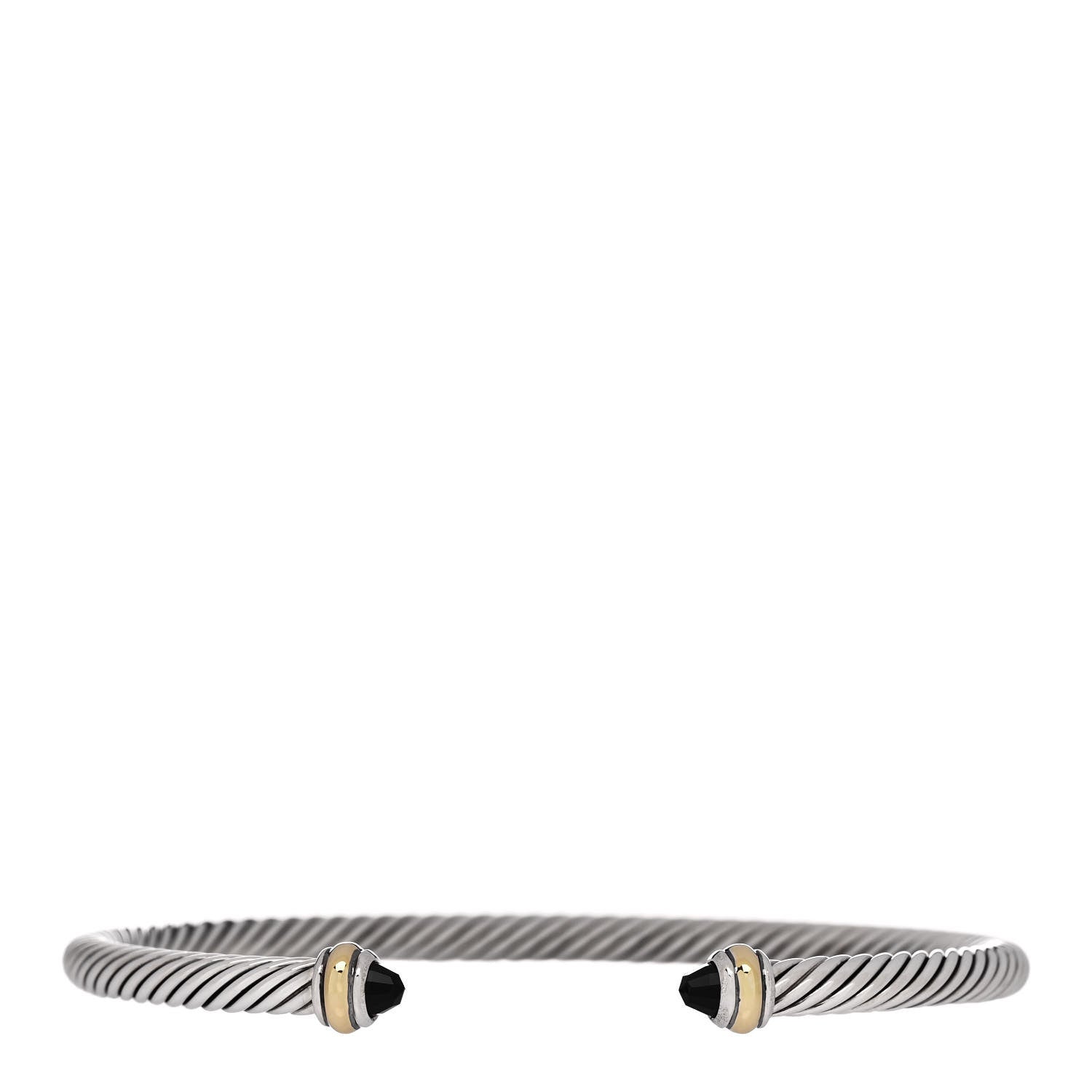 David Yurman Sterling Silver 18K Yellow Gold Black Onyx 4mm Cable Classics Bracelet 1 of 4