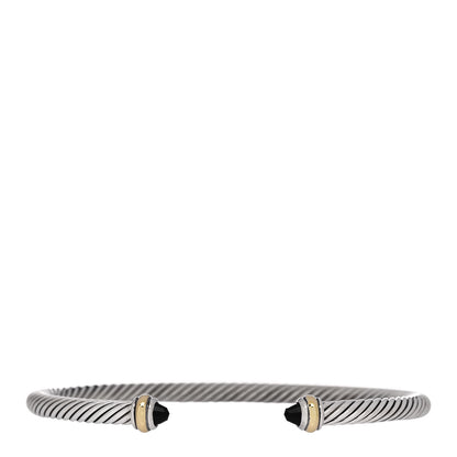 David Yurman Sterling Silver 18K Yellow Gold Black Onyx 4mm Cable Classics Bracelet 1 of 4