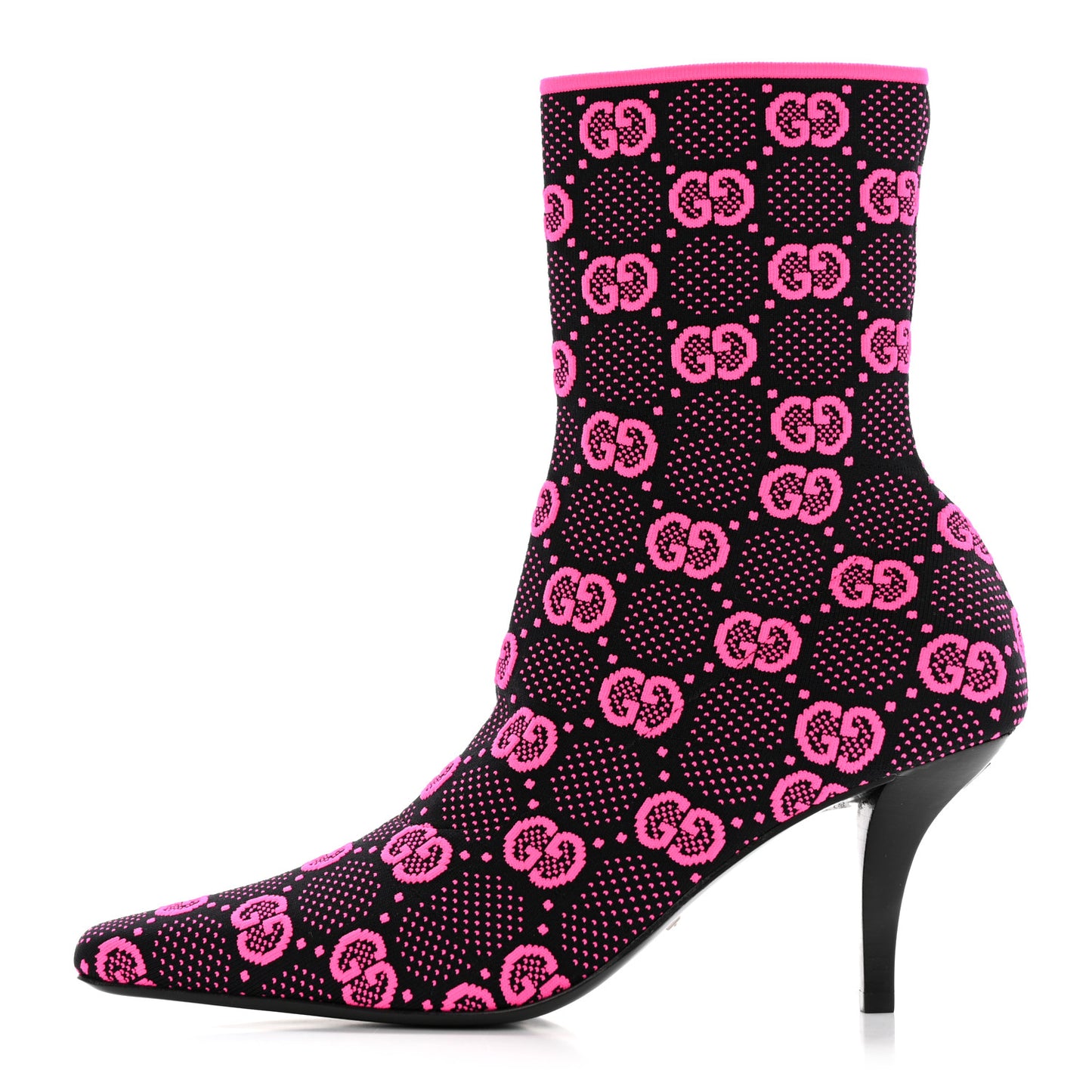 Technical Jersey Knit GG Monogram Square G 75mm Ankle Boots 38 Black Neon Fucsia