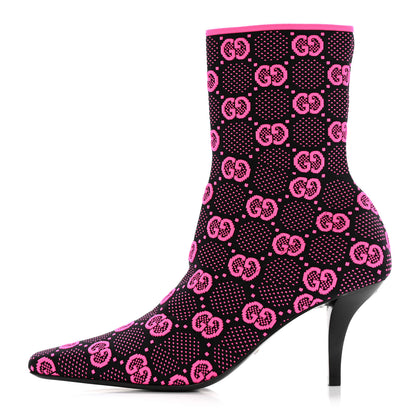 Gucci Technical Jersey Knit GG Monogram Square G 75mm Ankle Boots 38 Black Neon Fucsia 1 of 9