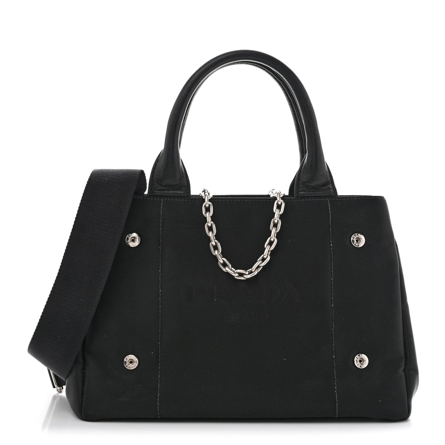 Tessuto Nylon Nappa Zip Pocket Chain Tote Black