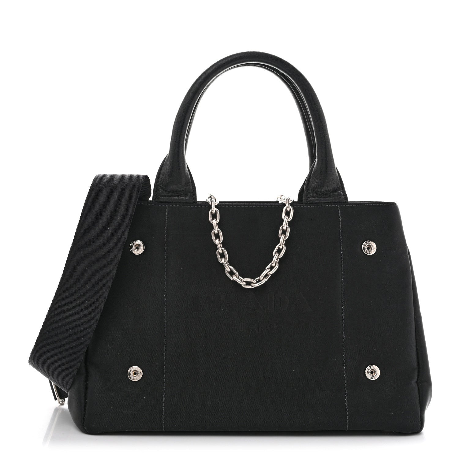 Prada Tessuto Nylon Nappa Zip Pocket Chain Tote Black 7 of 12