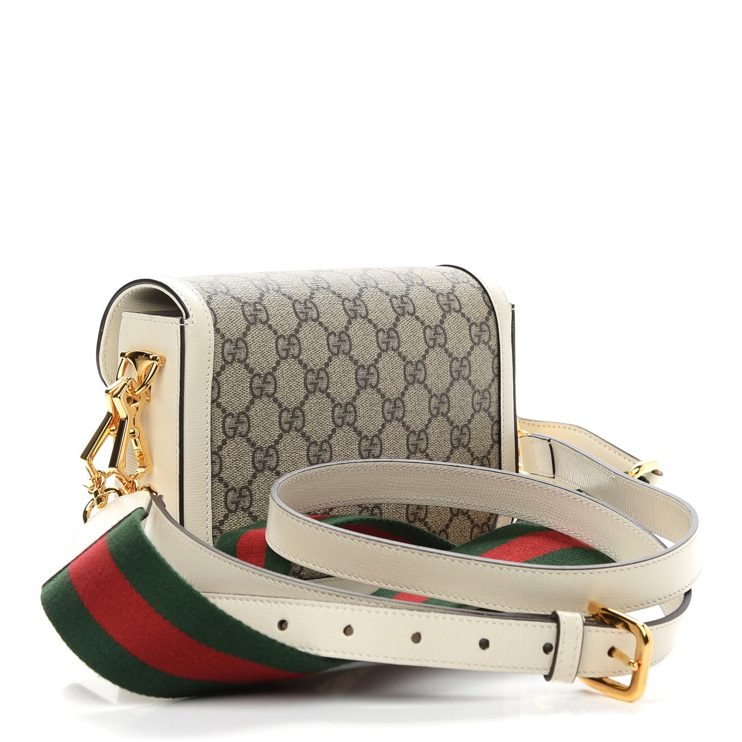 GG Supreme Monogram Web Mini Horsebit 1955 Shoulder Bag Beige Mystic White