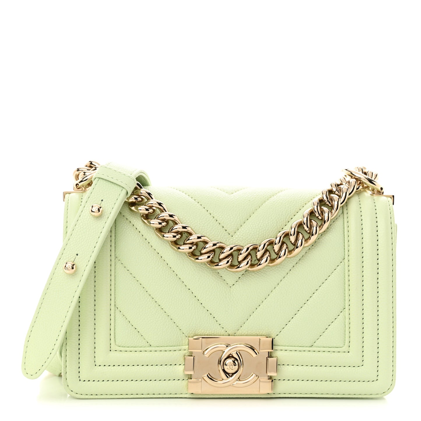 Caviar Chevron Quilted Small Boy Flap Light Green
