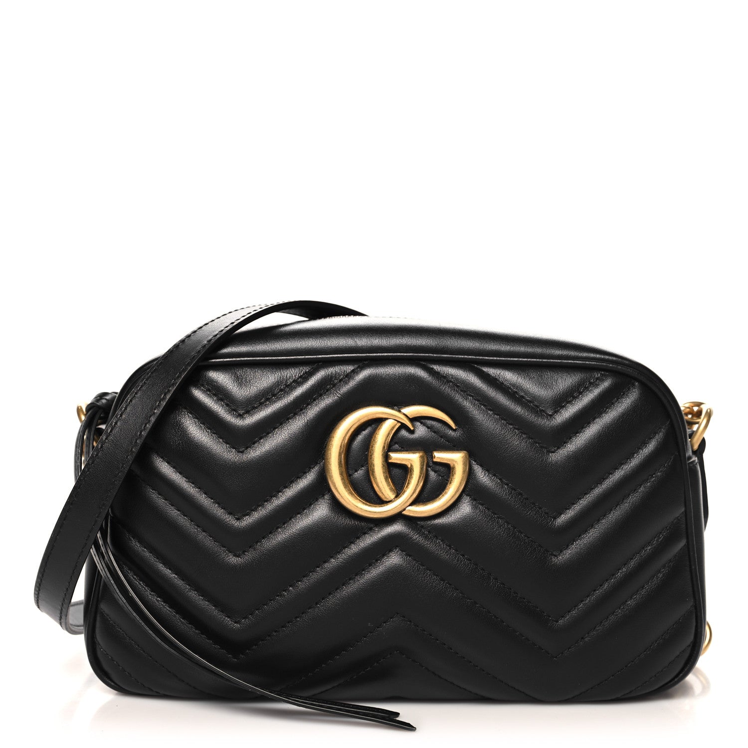 Gucci Calfskin Matelasse Small GG Marmont Chain Shoulder Bag Black 1 of 10