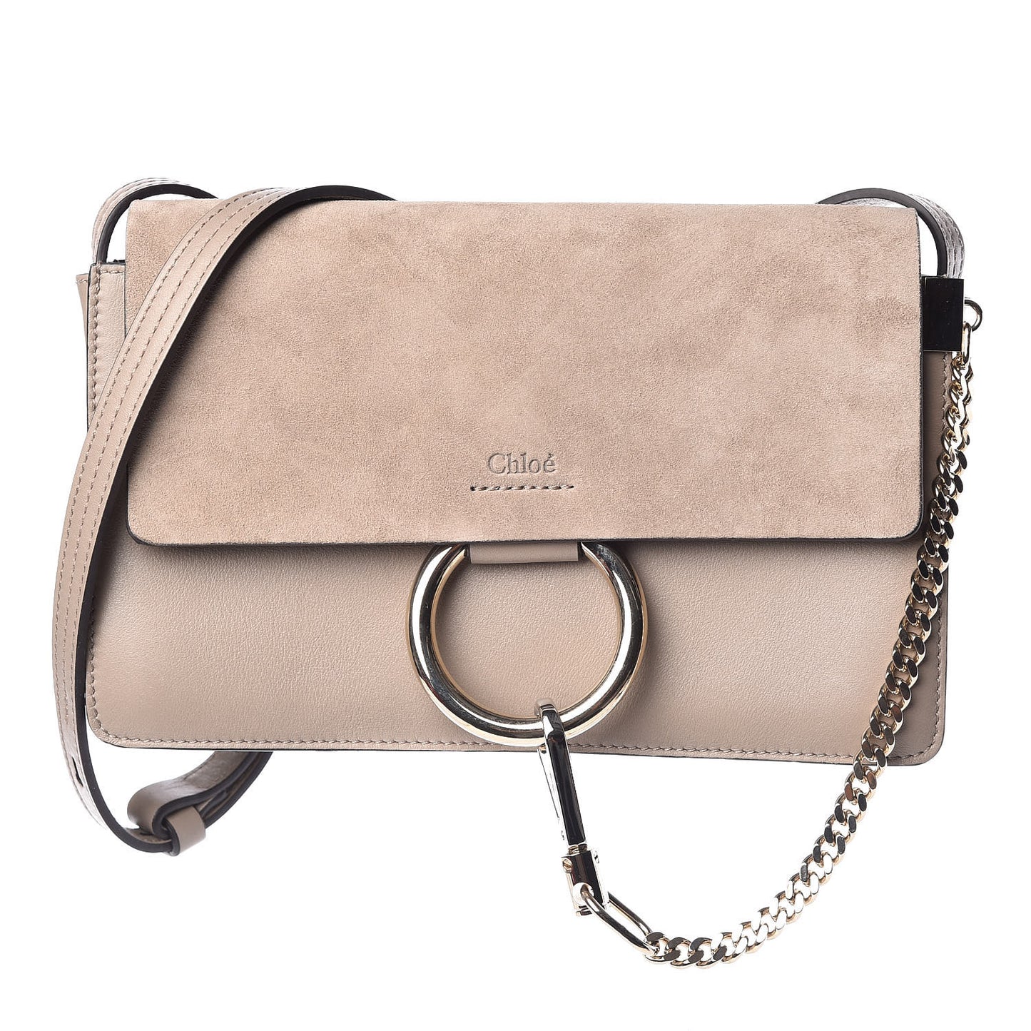 Suede Calfskin Small Faye Shoulder Bag Motty Grey