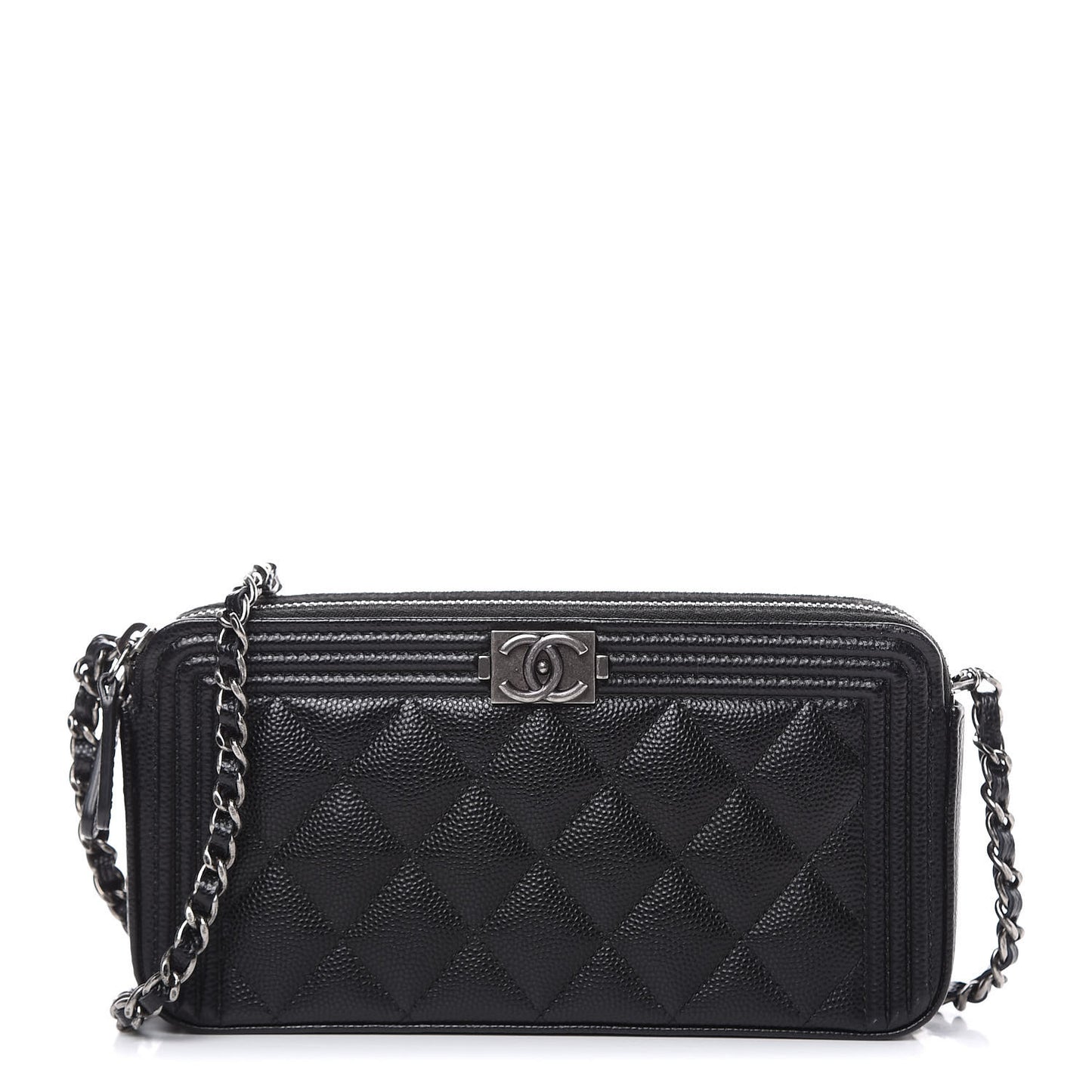 Caviar Quilted Small Boy Clutch With Chain Black