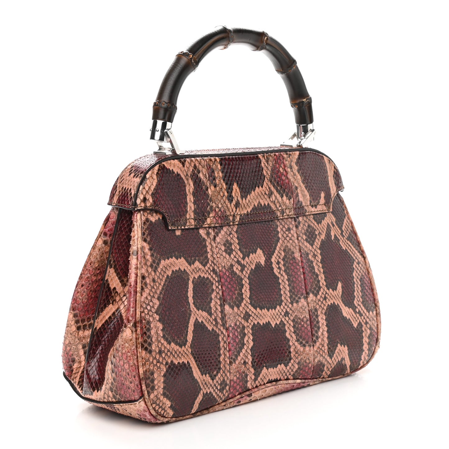 Snakeskin Bamboo Medium Lady Lock Top Handle Bag Burgundy