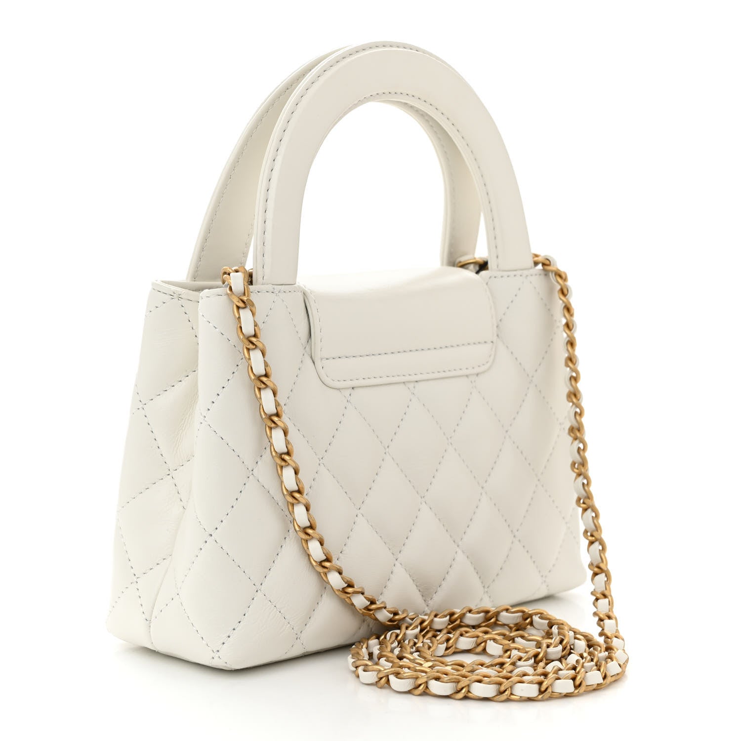 Chanel Shiny Aged Calfskin Quilted Nano Kelly Shopper White 3 of 10