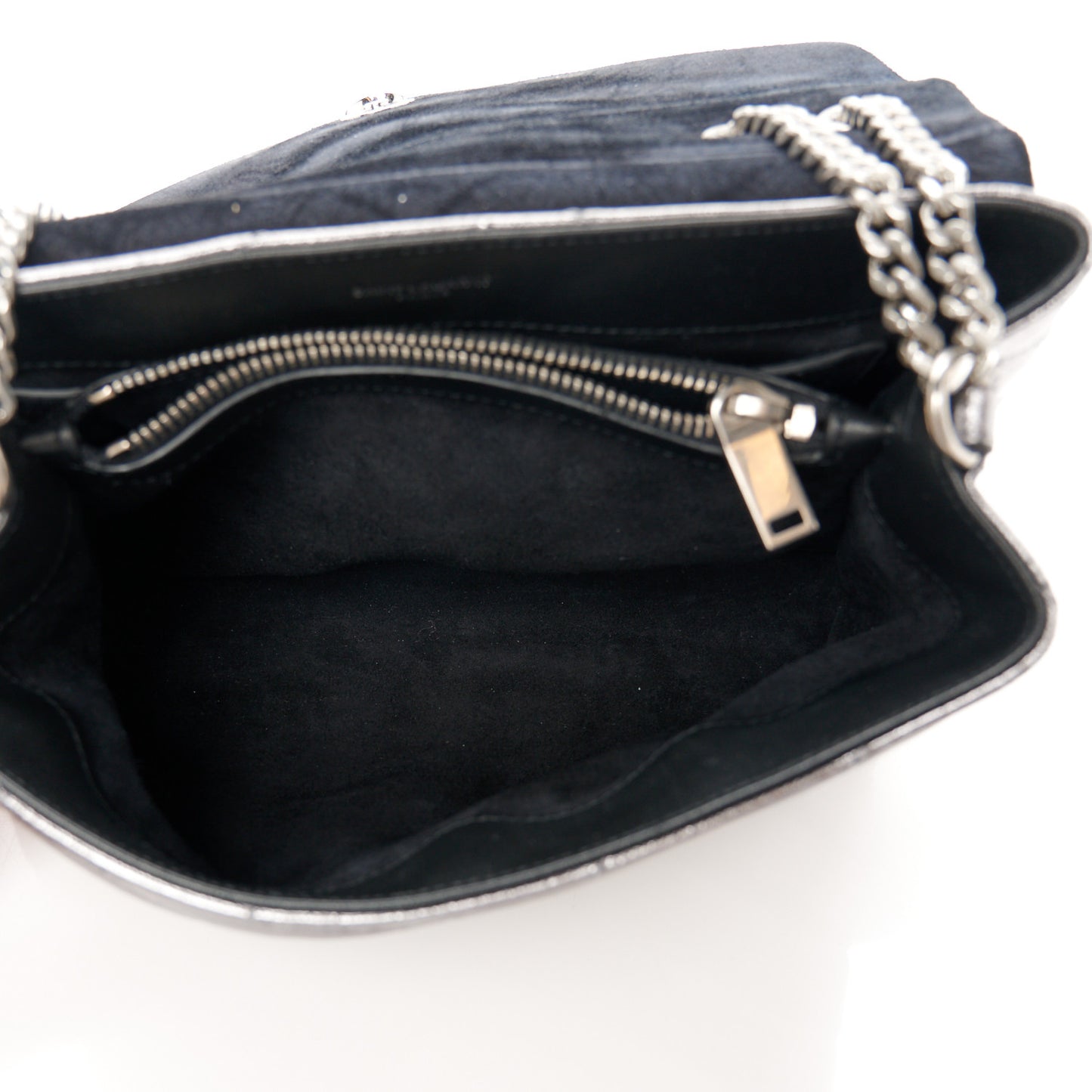 Metallic Calfskin Y Quilted Monogram Small Loulou Chain Satchel Acciaio