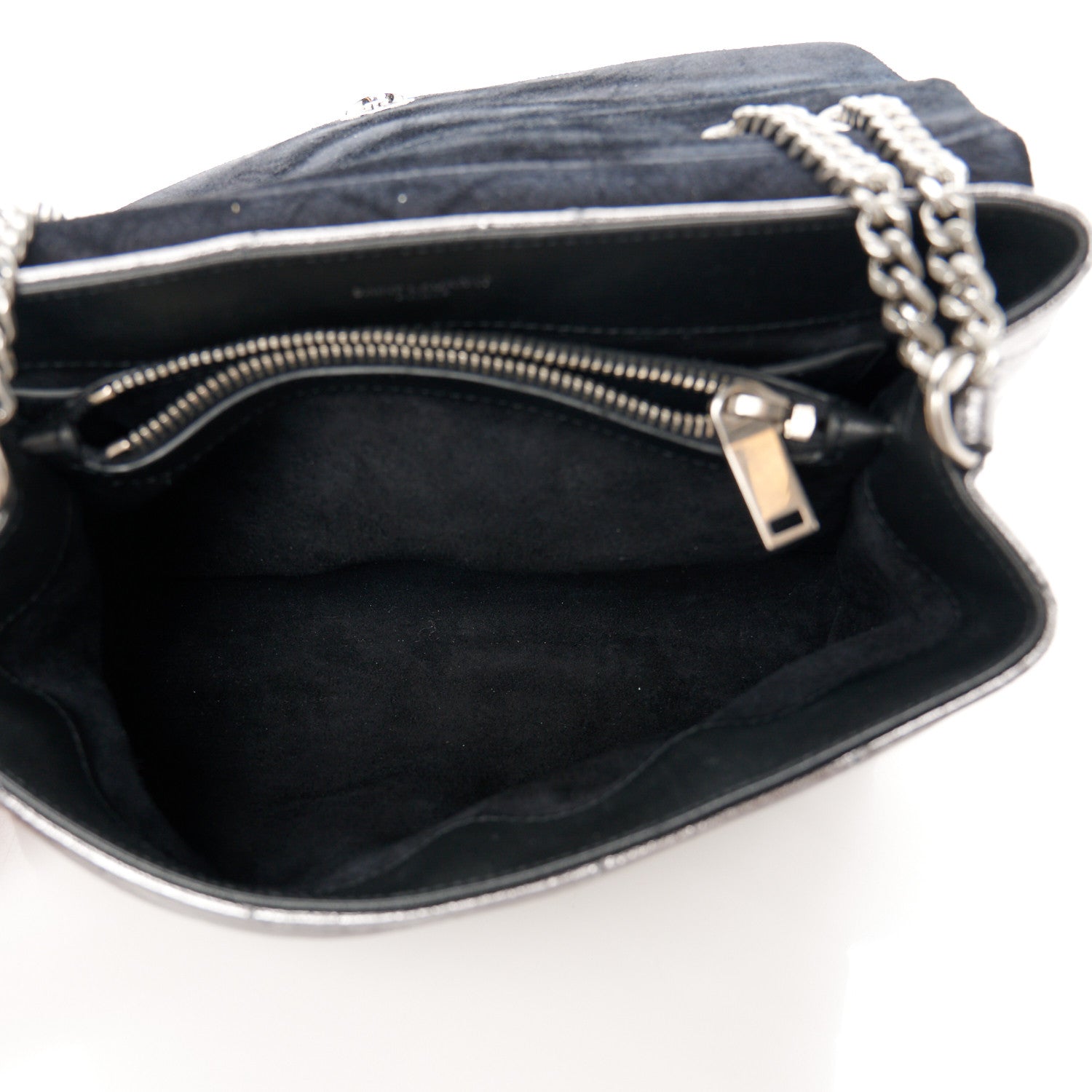 Saint Laurent Metallic Calfskin Y Quilted Monogram Small Loulou Chain Satchel Acciaio 5 of 10