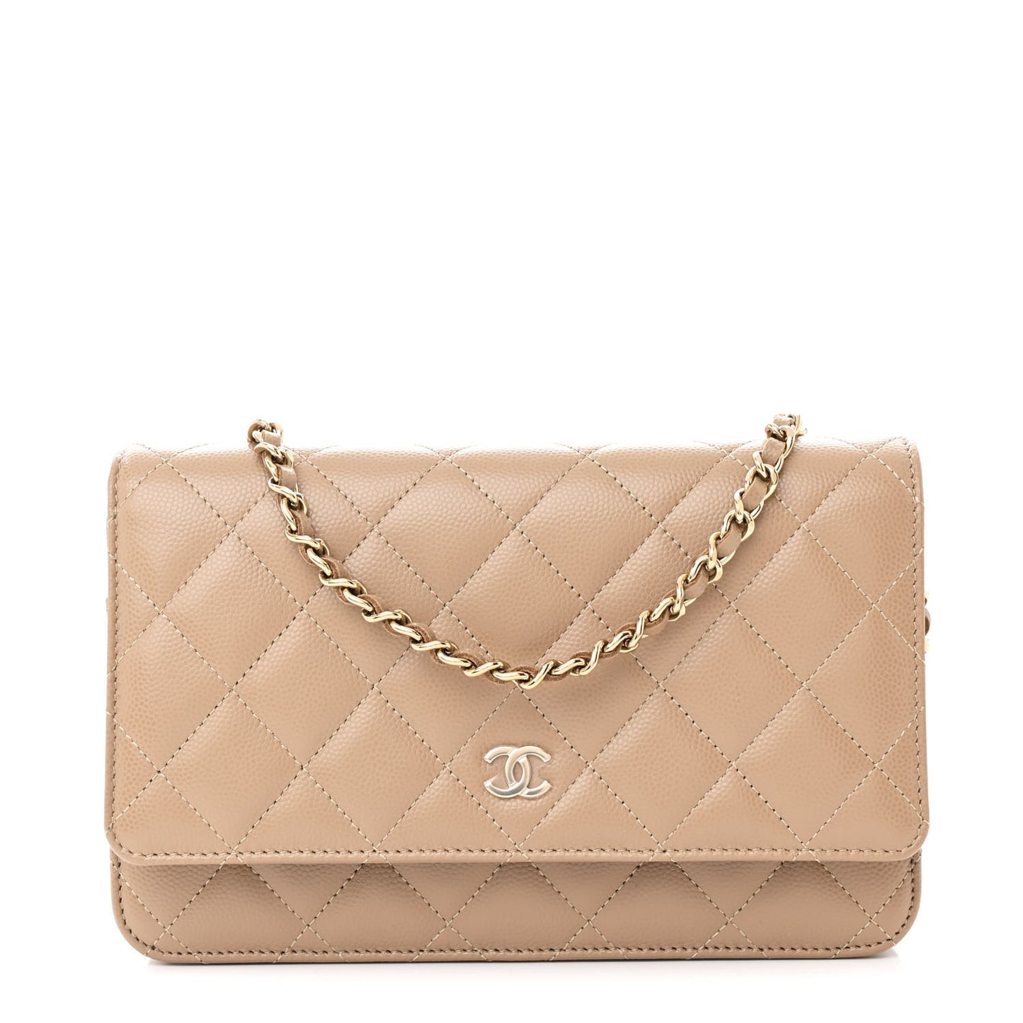 Caviar Quilted Wallet on Chain WOC Dark Beige