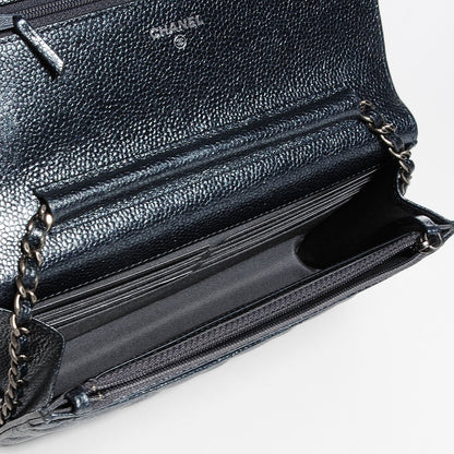 Chanel Metallic Caviar Quilted Wallet On Chain WOC Charcoal 5 of 9