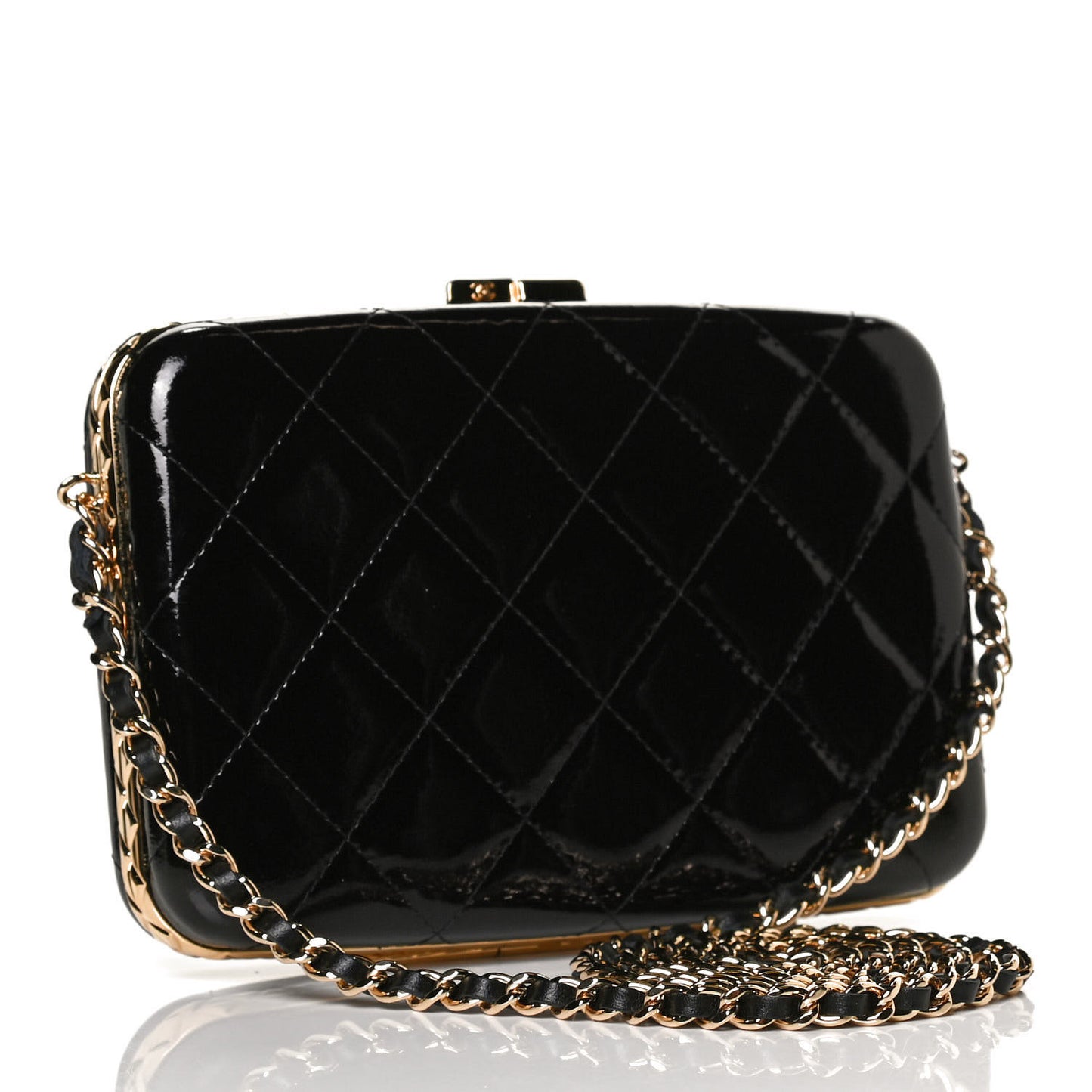 Glazed Goatskin Quilted Box With Chain Black