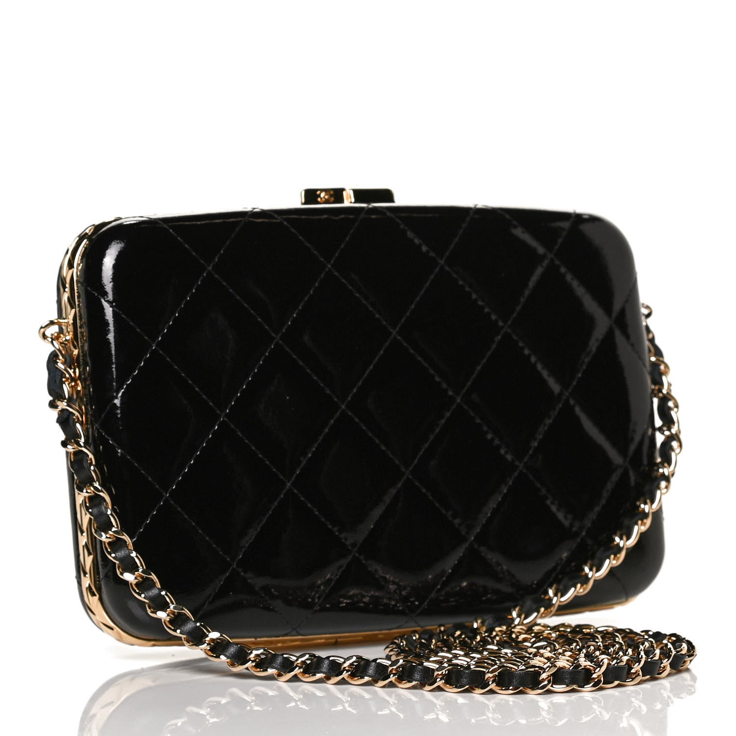 Chanel Glazed Goatskin Quilted Box With Chain Black 2 of 9