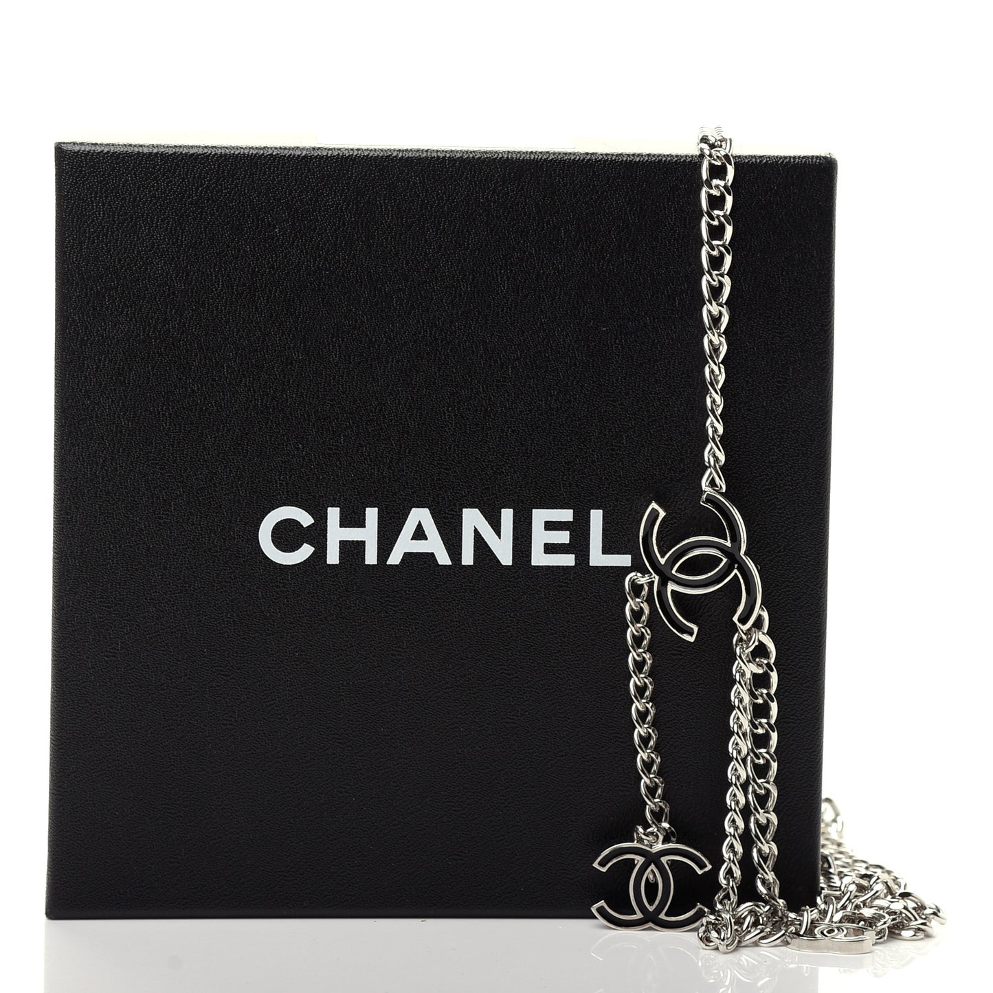 Enamel CC Chain Logo Belt Silver Black